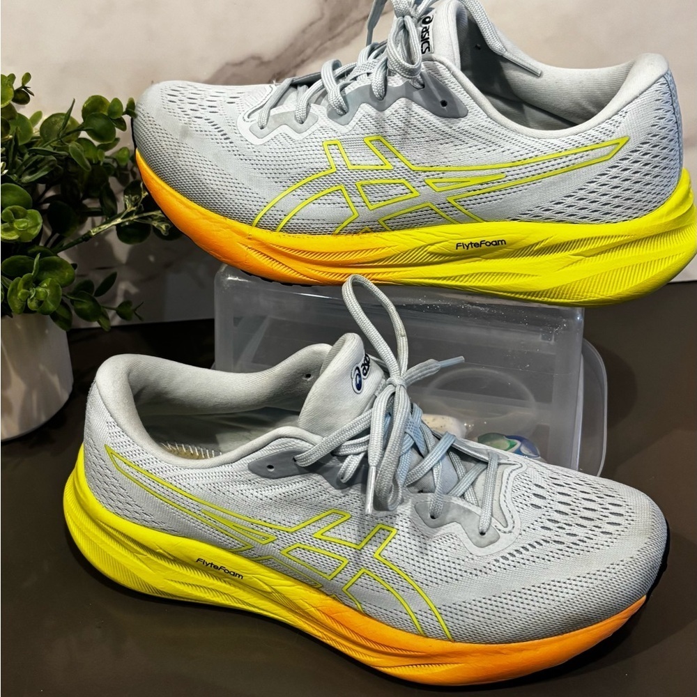 Asics Gray and Yellow Athletic Shoes